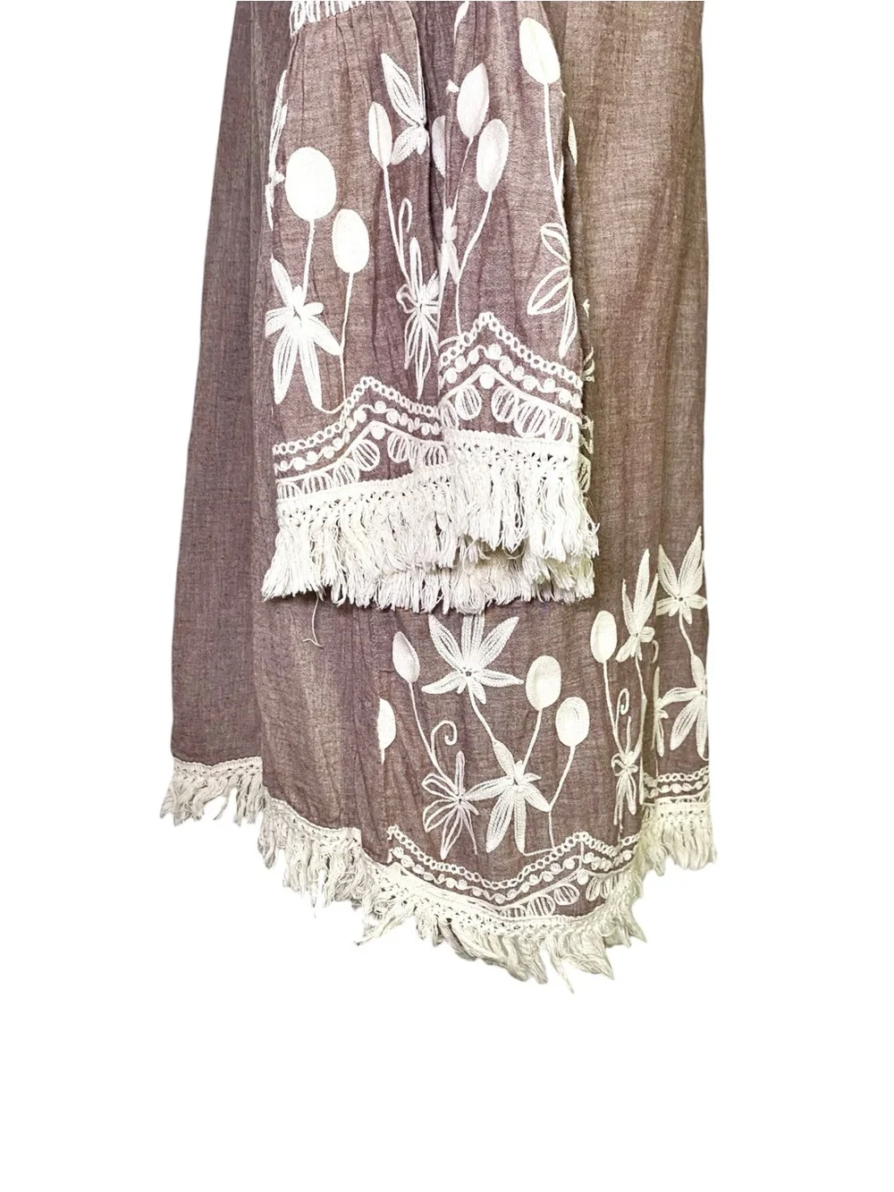 Indigo Soul Boho Embroidered Fringe Peasant Dress Brown Size XL